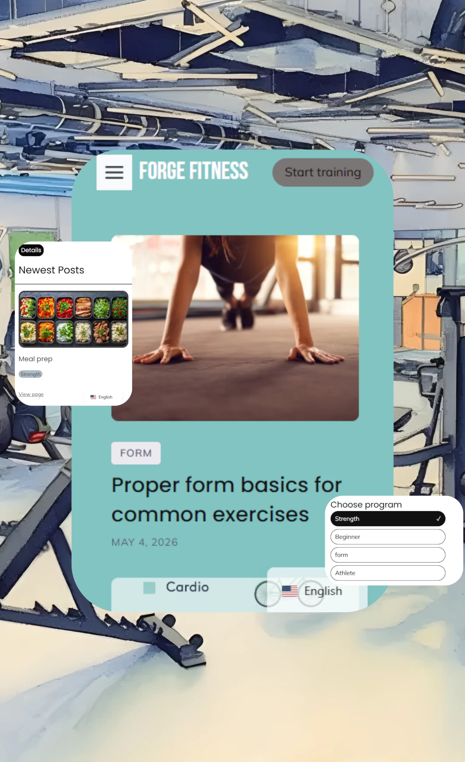 Professional gym website design Mobile template