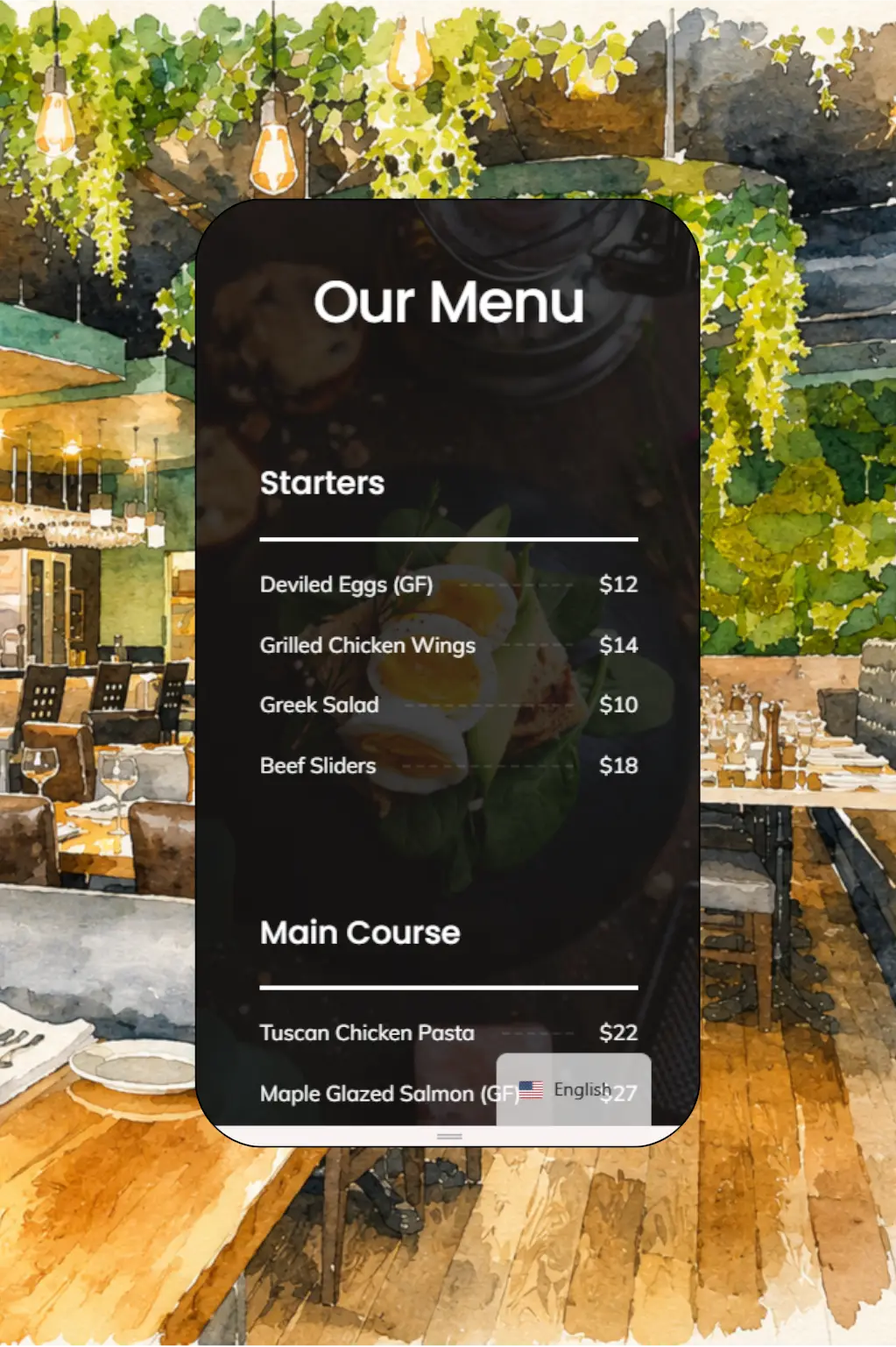 Responsive restaurant website Mobile template