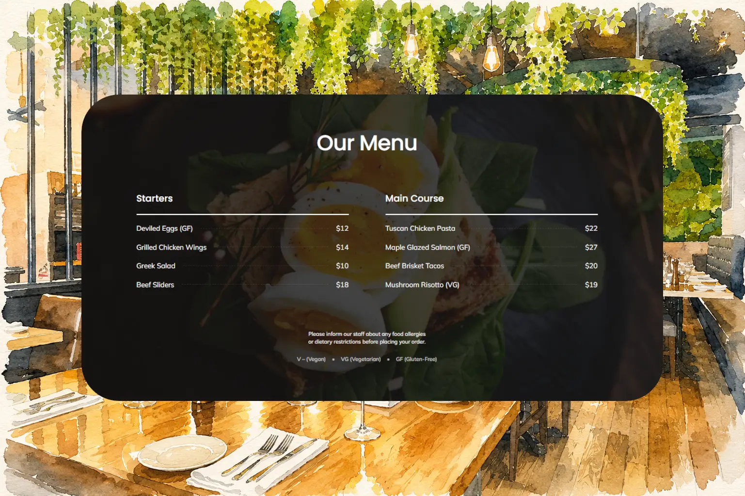 Responsive restaurant website template